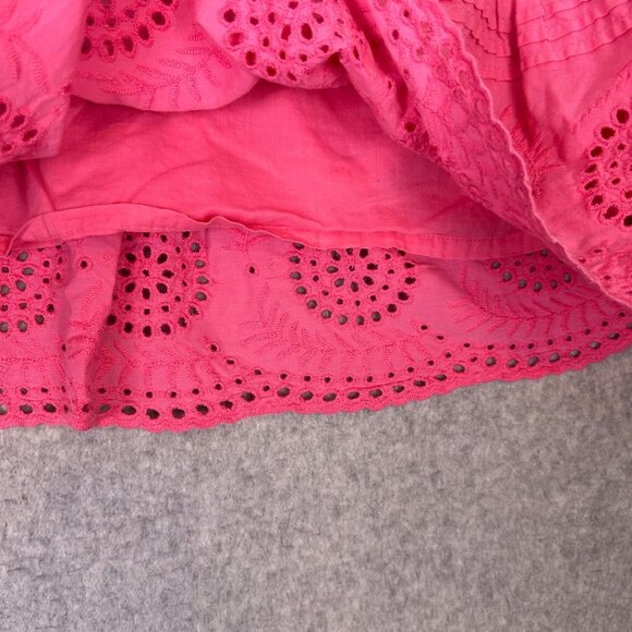 Mini Boden Skirt Girls 5/6 Pink Cotton Eyelet Tiered Ruffle Hem Drawstring Waist - Picture 7 of 10
